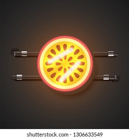 Realistic neon fruits with console, vector illustration