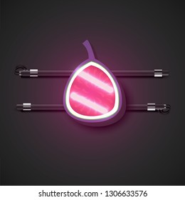 Realistic neon fruits with console, vector illustration