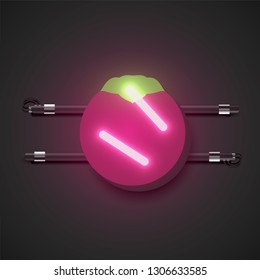 Realistic neon fruits with console, vector illustration