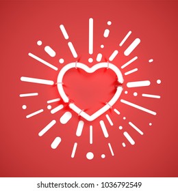 Realistic neon heart with tubes on, vector illustration