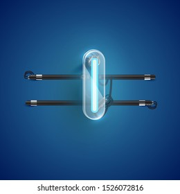 Realistic neon L character with plastic case around, vector illustration