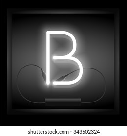 Realistic neon letter B vector illustration. Glowing font.