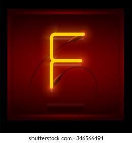 Realistic neon letter F vector illustration. Glowing font. Red light.