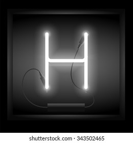 Realistic neon letter H vector illustration. Glowing font.