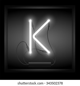 Realistic neon letter K vector illustration. Glowing font.