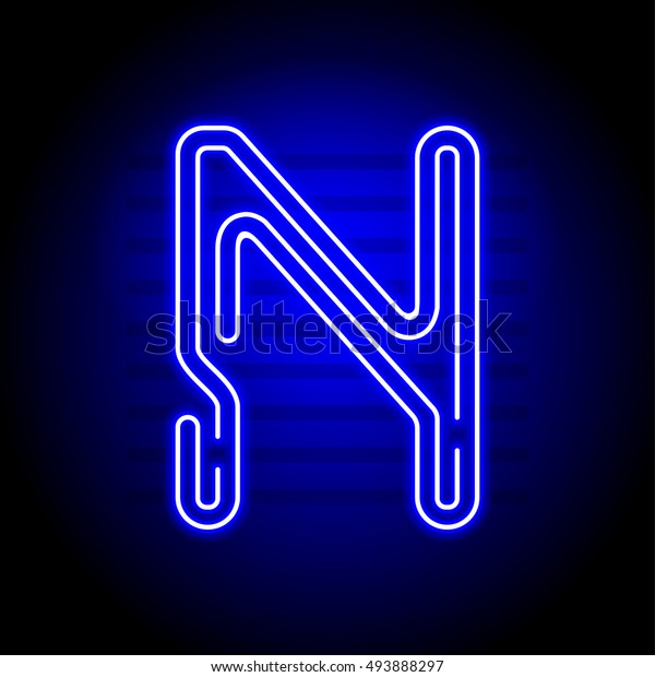 Realistic Neon Letter N Character Neon Stock Vektorgrafik Lizenzfrei