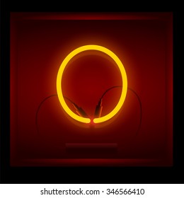 Realistic neon letter O vector illustration. Glowing font. Red light.