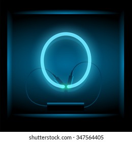 Realistic neon letter O vector illustration. Glowing font. Blue light.