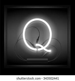 Realistic neon letter Q vector illustration. Glowing font.