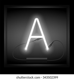 Realistic neon letter A vector illustration. Glowing font.