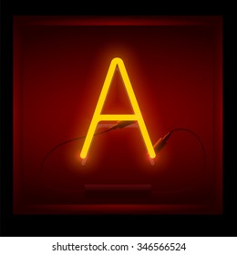 Realistic neon letter A vector illustration. Glowing font. Red light.