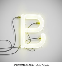 Realistic neon letter with wires, vector