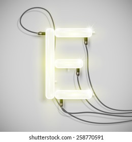 Realistic neon letter with wires, vector