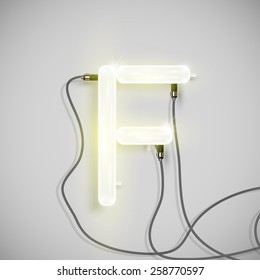 Realistic neon letter with wires, vector