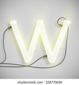 Realistic neon letter with wires, vector