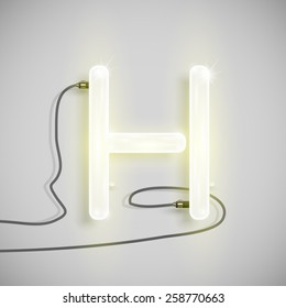 Realistic neon letter with wires, vector