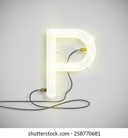 Realistic neon letter with wires, vector
