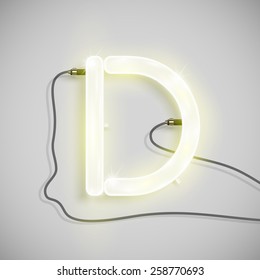 Realistic neon letter with wires, vector