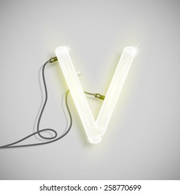 Realistic neon letter with wires, vector