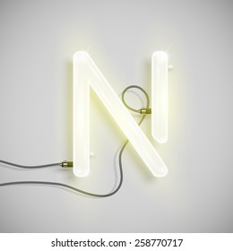 Realistic neon letter with wires, vector