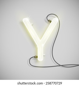 Realistic neon letter with wires, vector
