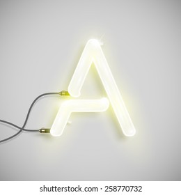 Realistic neon letter with wires, vector