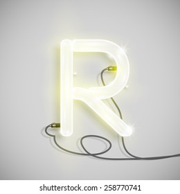 Realistic neon letter with wires, vector