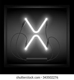 Realistic neon letter X vector illustration. Glowing font.