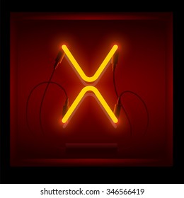 Realistic neon letter X vector illustration. Glowing font. Red light.