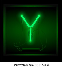 Realistic neon letter Y vector illustration. Glowing font. Green light.