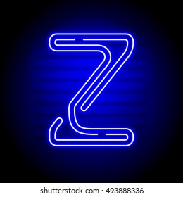 Realistic Neon letter Z. Character with Neon glow on dark background. Vector Neon typeface for flyers, titles, posters etc.
