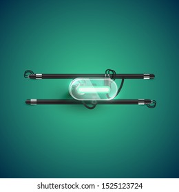 Realistic neon 'minus' character with plastic case around, vector illustration