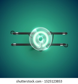 Realistic neon O character with plastic case around, vector illustration