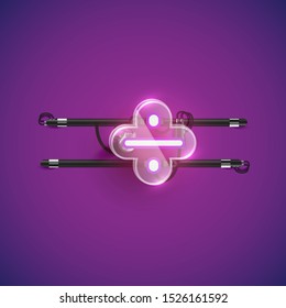 Realistic neon 'obelus' character with plastic case around, vector illustration