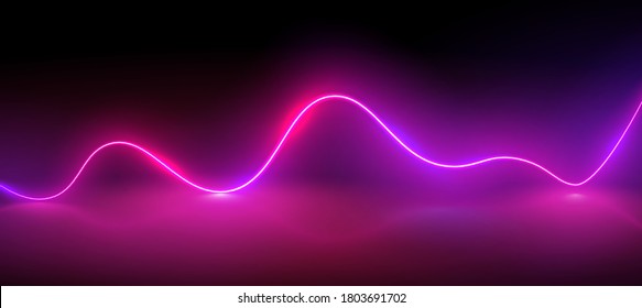 Realistic neon pink and blue wave with reflections, vector illustration