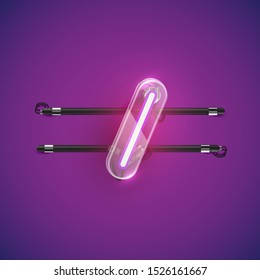 Realistic neon 'slash' character with plastic case around, vector illustration