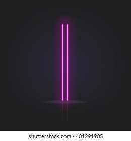 Realistic neon tube alphabet. Vector illustration. Letter I