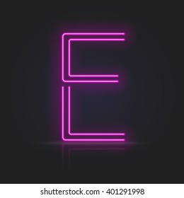 Realistic neon tube alphabet. Vector illustration. Letter E