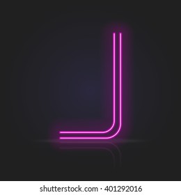 Realistic neon tube alphabet. Vector illustration. Letter J