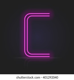 Realistic neon tube alphabet. Vector illustration. Letter C