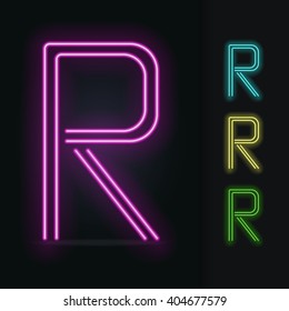 Realistic neon tube alphabet. Vector illustration. Letter R