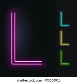 Realistic neon tube alphabet. Vector illustration. Letter L