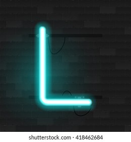 Realistic Neon Tube Alphabet. Vector 3D Illustration. Letter L