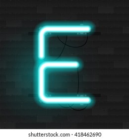 Realistic Neon Tube Alphabet. Vector 3D Illustration. Letter E