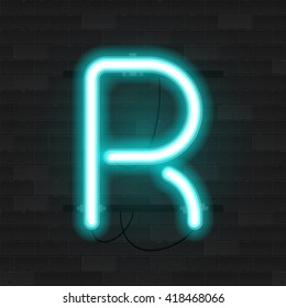 Realistic Neon Tube Alphabet. Vector 3D Illustration. Letter R