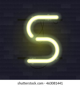 Realistic neon tube alphabet. Vector illustration. Letter S