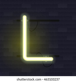 Realistic neon tube alphabet. Vector illustration. Letter L