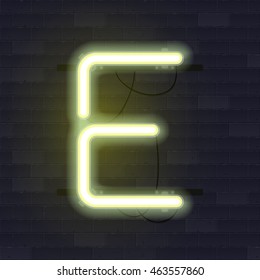 Realistic neon tube alphabet. Vector illustration. Letter E