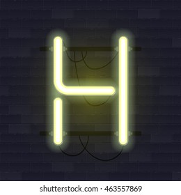 Realistic neon tube alphabet. Vector illustration. Letter H