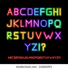 Realistic Neon Tube Letters. Alphabet, Vector illustration